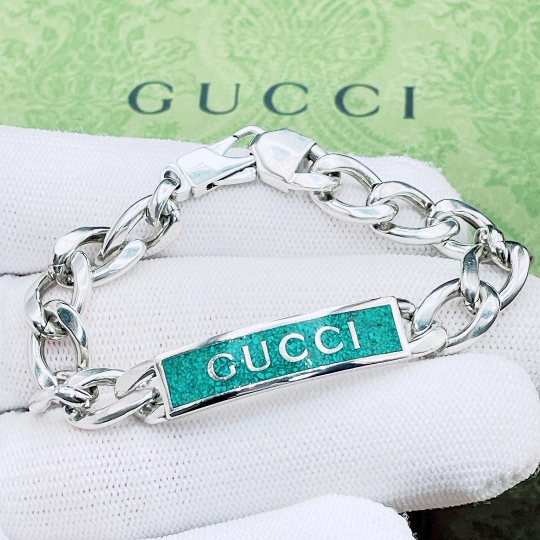 グッチ 仕上済 GUCCI 仕上済 ロゴ ターコイズ チェーン ブレスレット