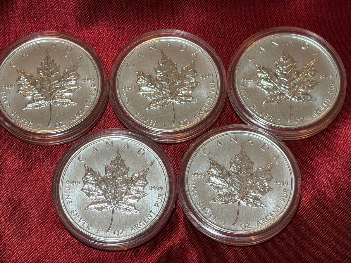 5枚セット メイプルリーフ銀貨 1オンス 5ドル銀貨 カナダ 純銀