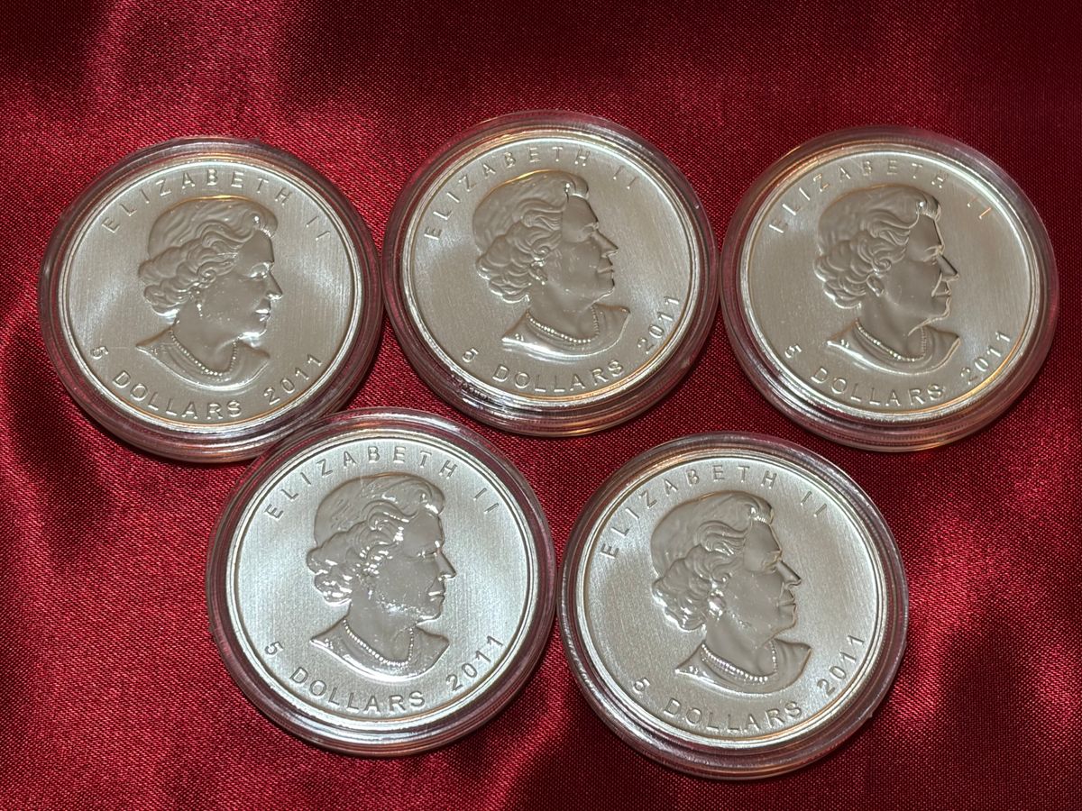 5枚セット メイプルリーフ銀貨 1オンス 5ドル銀貨 カナダ 純銀
