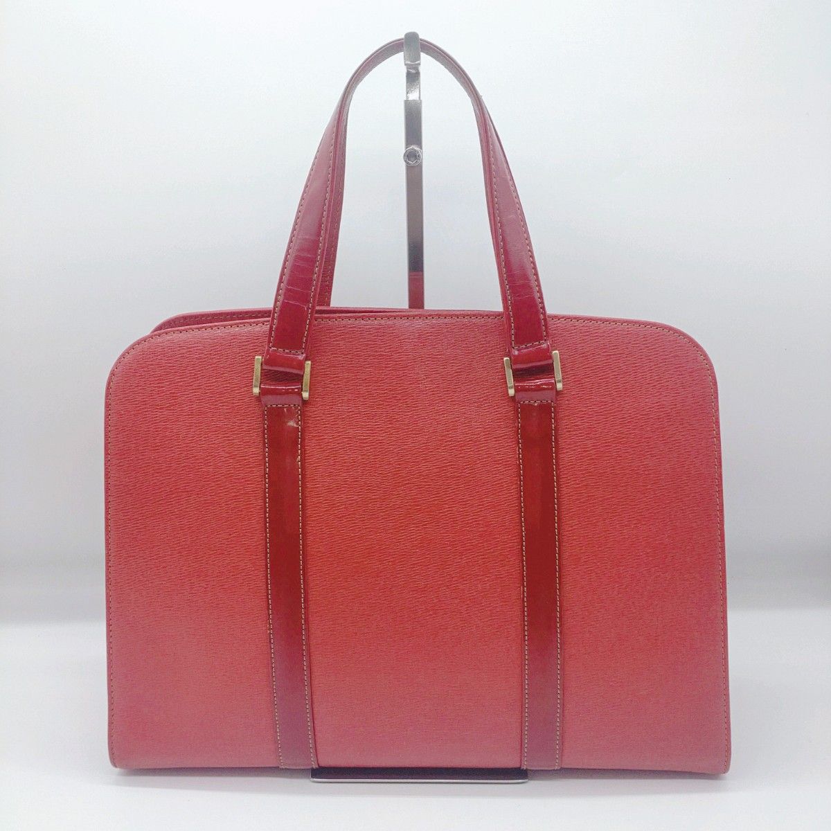美品 Burberrys ハンドバッグ ノバチェック レッド ゴールドロゴ金具