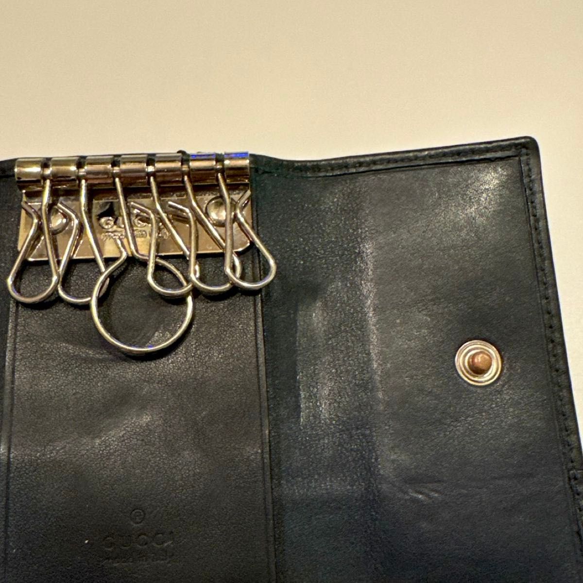 GUCCI グッチ シマ レザー キーケース 6連 ブラック シルバー金具