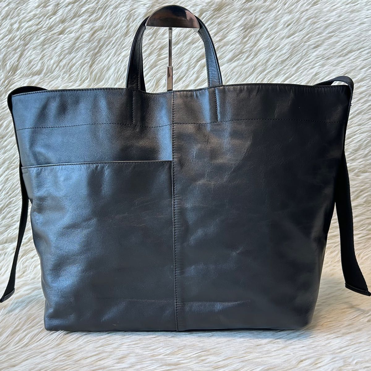 美品 ear PAPILLONNER ワイドテープ トートバッグ L 2way レザー