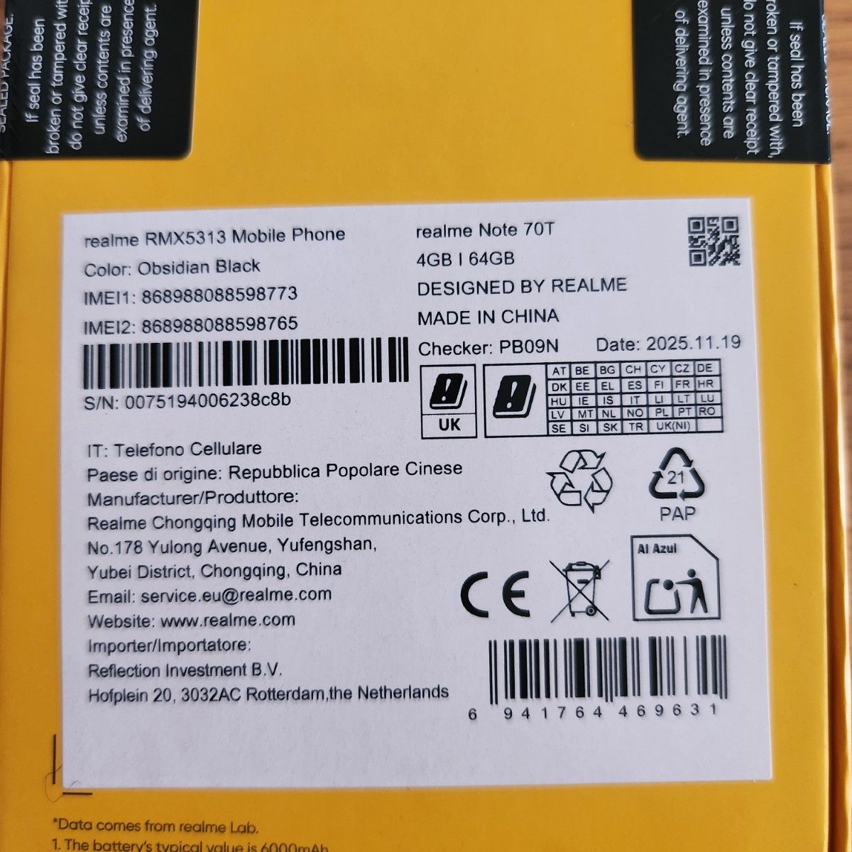 新品未開封)Realme Note 70T 4GB+64GB ブラック SIMフリー