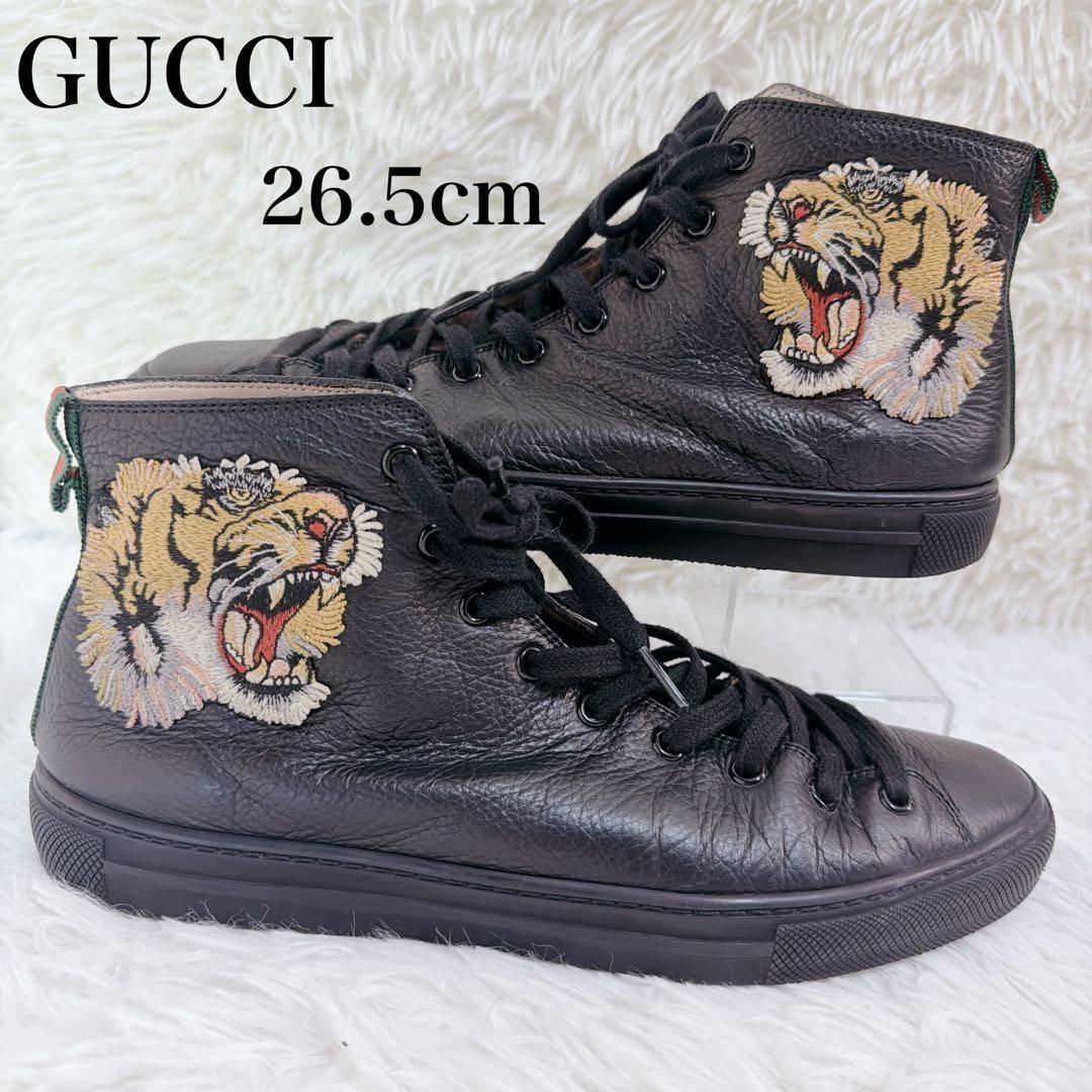 希少 GUCCI タイガー 虎 刺繍 オール レザー ハイカット スニーカー