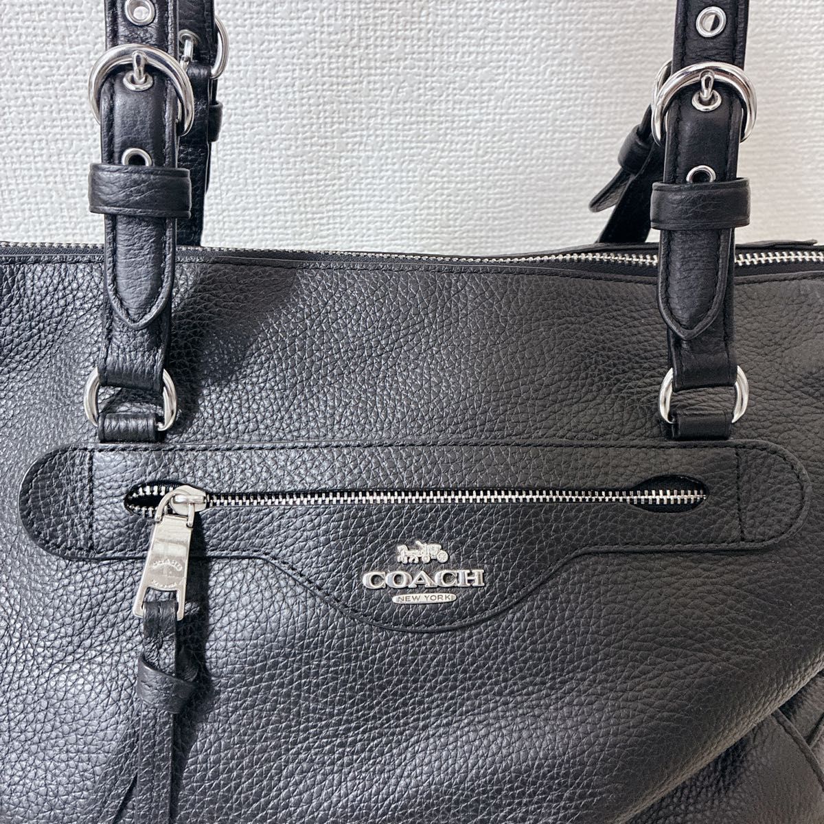 COACH コーチ レザー シボ革 トートバッグ ブラック A4収納 チャーム