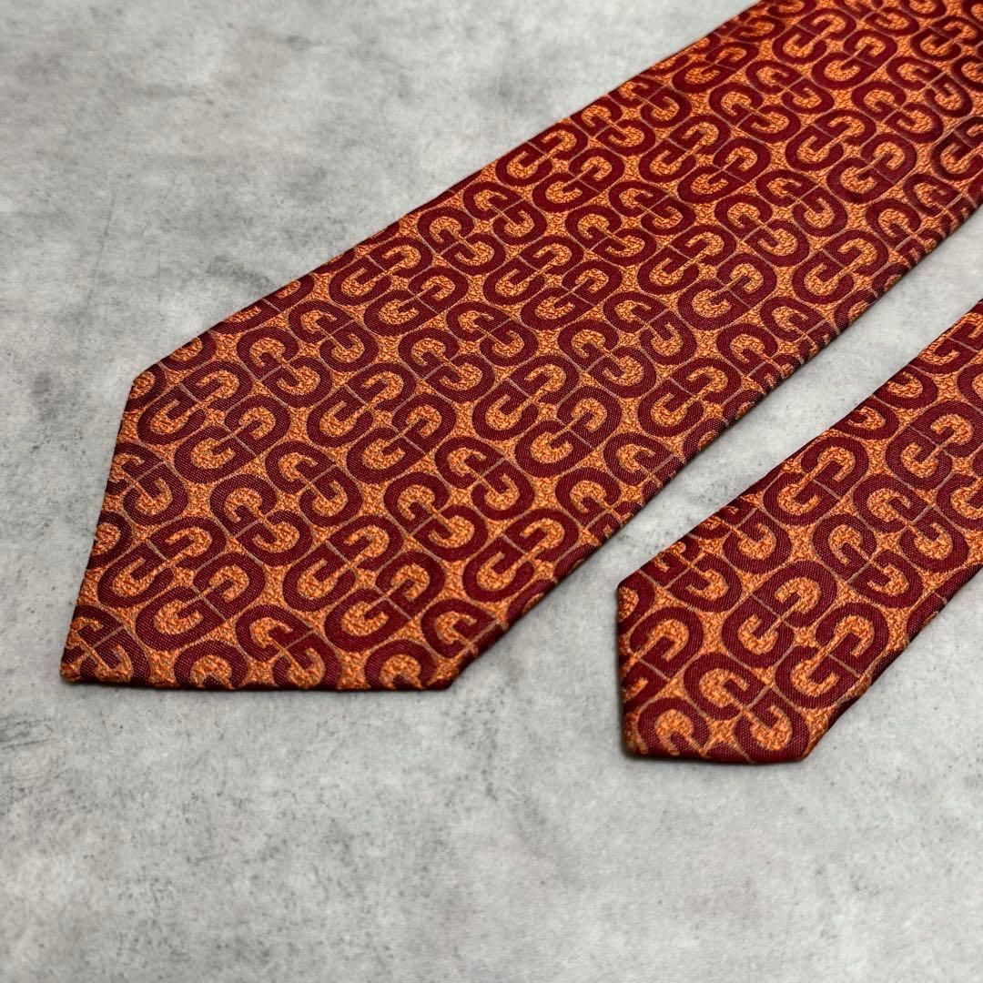 美品 GUCCI GGロゴ ネクタイ 赤 オレンジ シルク 絹 イタリア製 グッチ