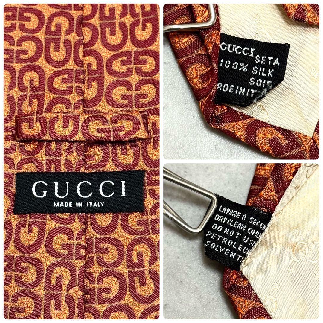美品 GUCCI GGロゴ ネクタイ 赤 オレンジ シルク 絹 イタリア製 グッチ