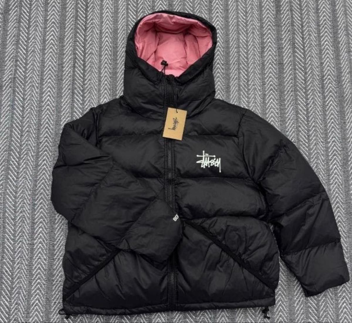 stussy ステューシー ダウンジャケット ブラック ピンク XLサイズ 試着
