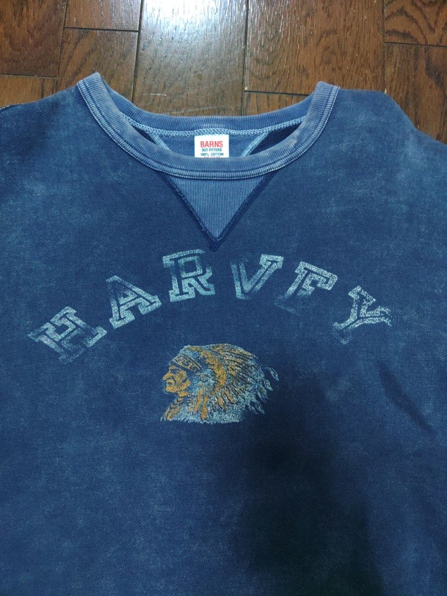BARNS スウェット 両V M ネイビー ヴィンテージ加工 ダメージ加工