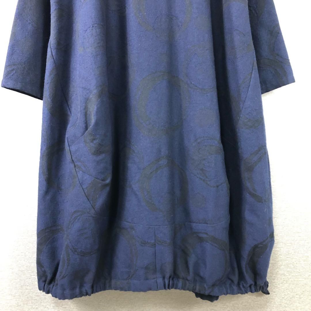美品 】センソユニコ 慈雨 ロングワンピース サークル柄 ネイビー40