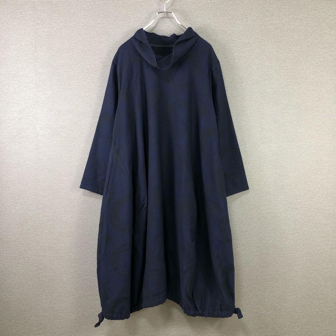 美品 】センソユニコ 慈雨 ロングワンピース サークル柄 ネイビー40