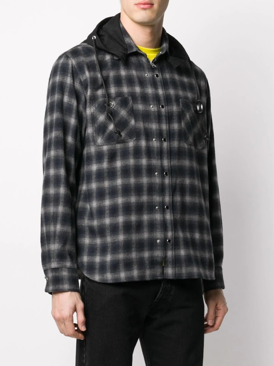 SACAI 20SS フード付き チェックシャツ 黒 1 定価64900円 サカイ