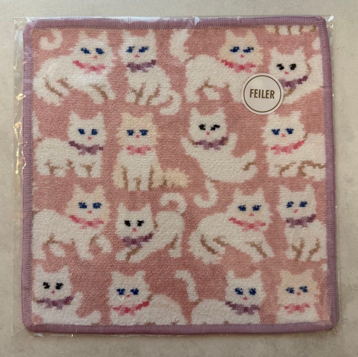 新品 FEILER フェイラー タオルハンカチ モフモフネコチャン ピンク 猫