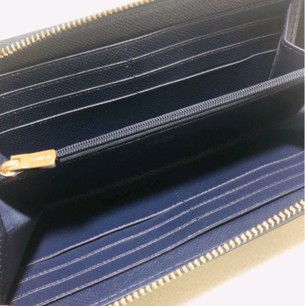 新品-未使用】コーチ COACH 長財布 チェック柄 ネイビー×オフホワイト