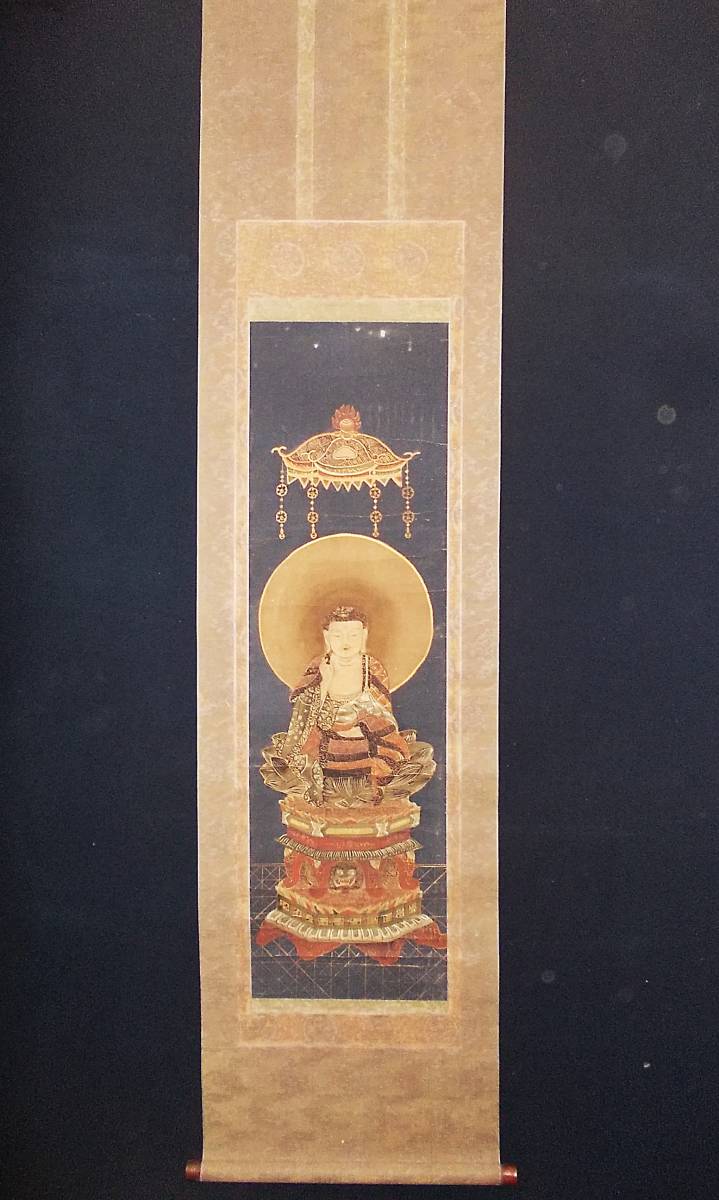 虚空蔵菩薩他 彩色木版画掛軸」明治期頃 一幅|仏画 仏教美術 木版刷り