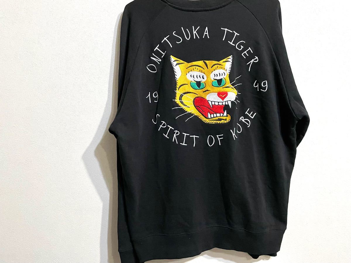 即完売モデル オニツカタイガー スウェット ブラック デカロゴ 刺繍 虎