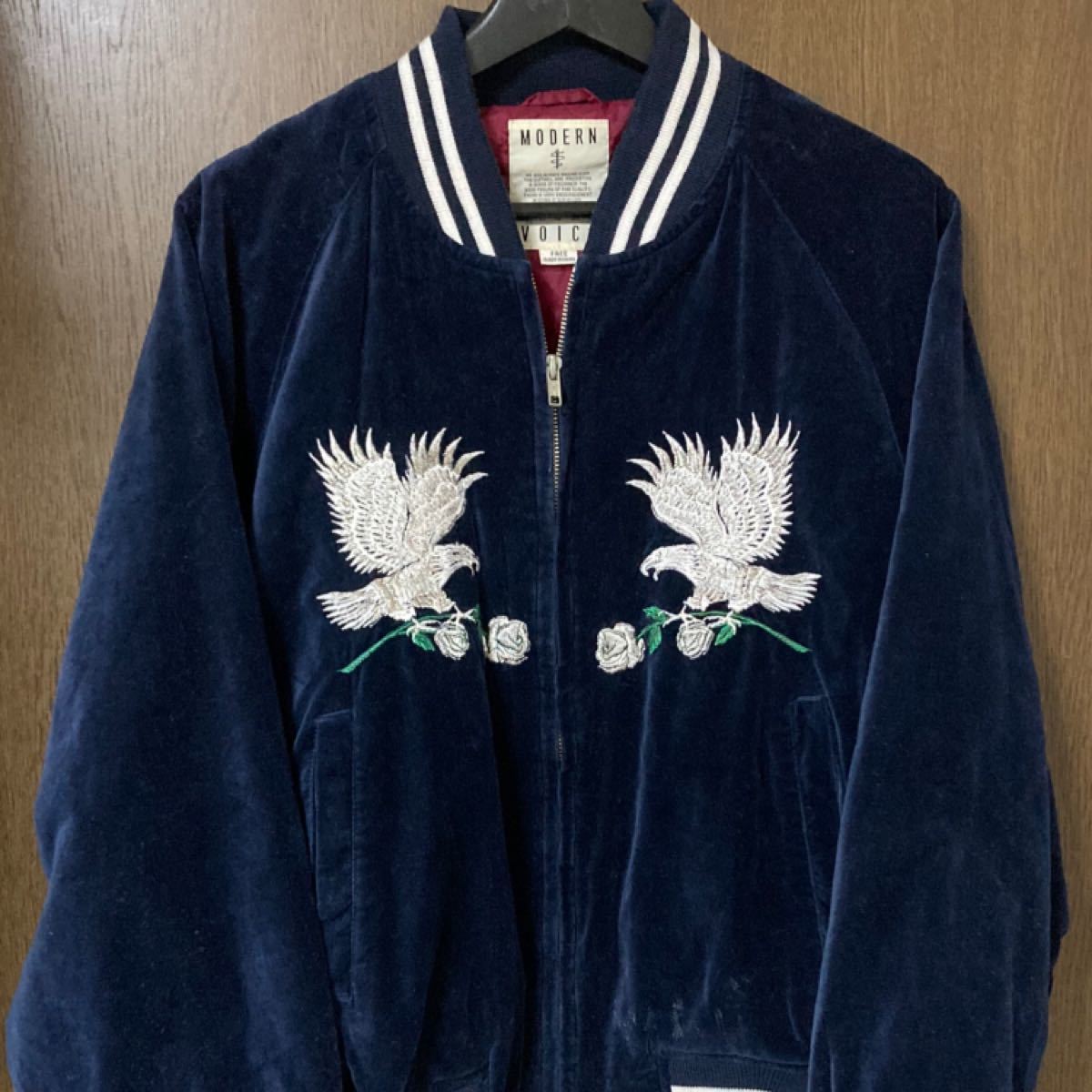 90s 別珍 ベロア スカジャン 横須賀 JAPAN 鷹 薔薇 鷲 和柄 刺繍