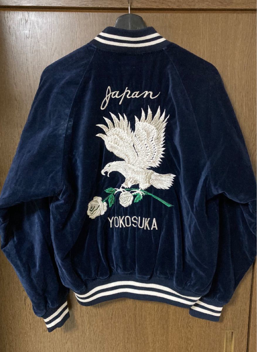 90s 別珍 ベロア スカジャン 横須賀 JAPAN 鷹 薔薇 鷲 和柄 刺繍