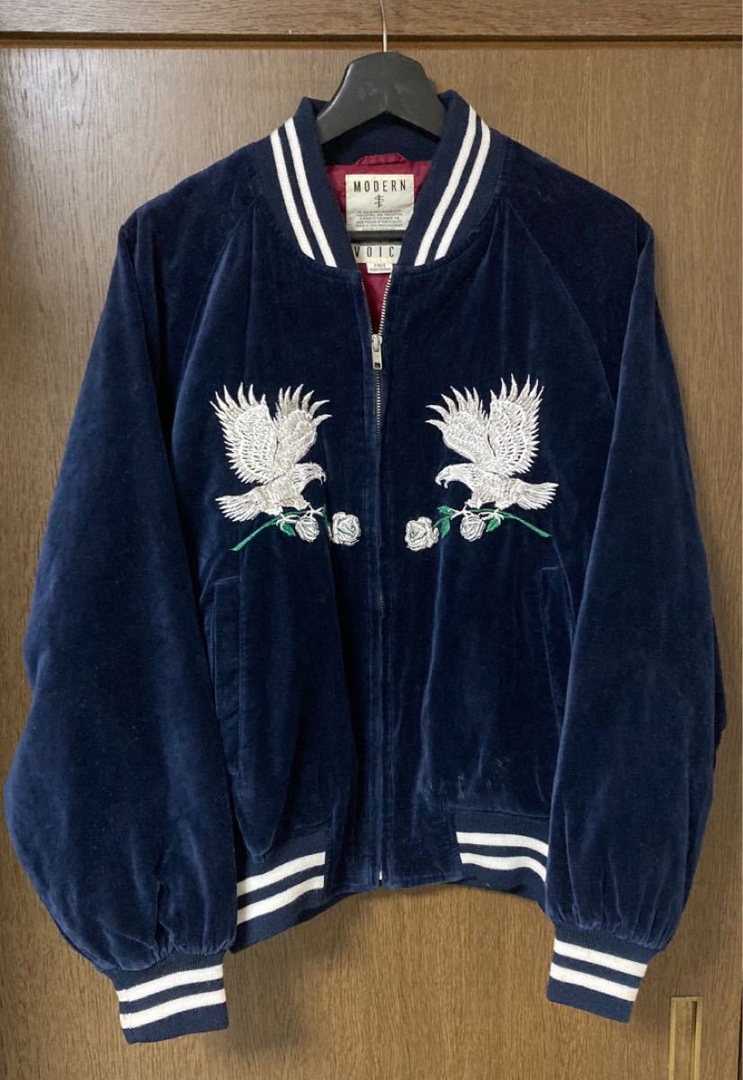 90s 別珍 ベロア スカジャン 横須賀 JAPAN 鷹 薔薇 鷲 和柄 刺繍