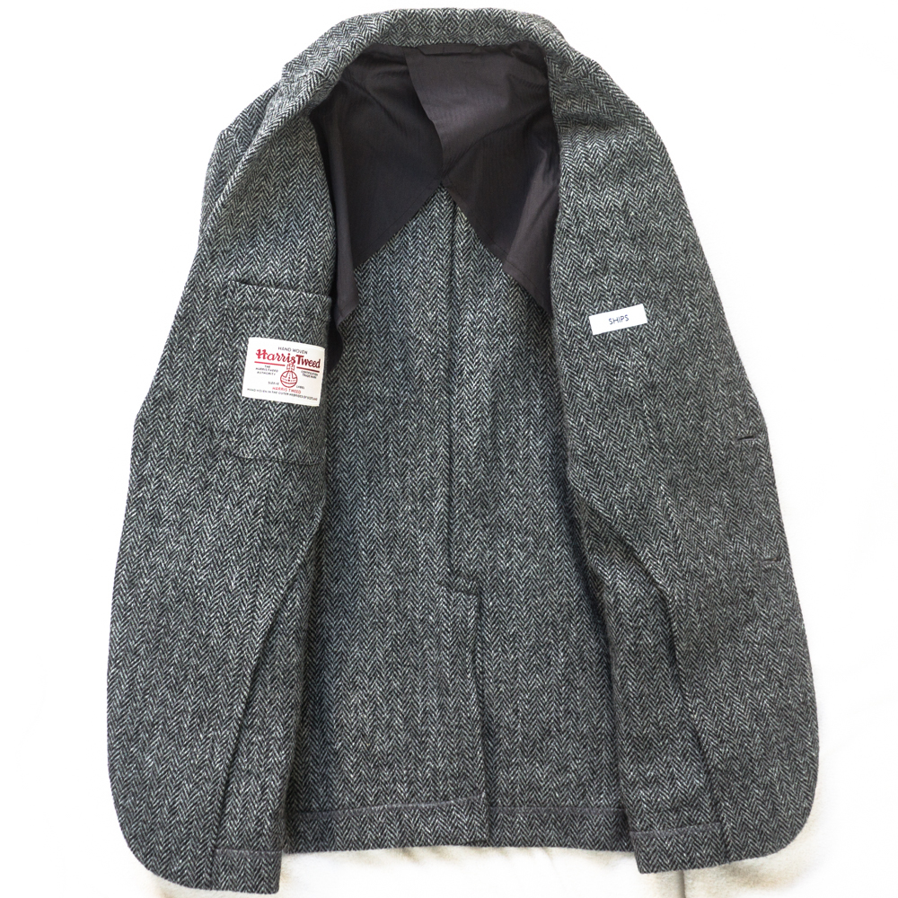 日本製 シップス ハリスツイード ヘリンボーン ジャケット XL グレー