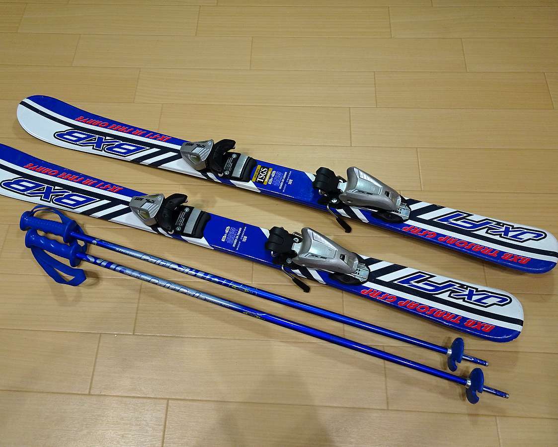 送料無料）Jrスキー板+ビンディング+ストック セット JX-F1 板 約106cm
