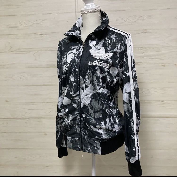 アディダス adidas 花柄 トラックジャージ 黒白 モノトーン ジップ