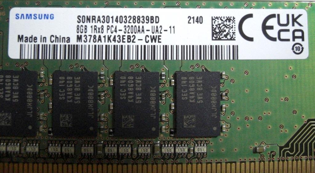 SAMSUNG DDR4-3200 PC4-3200AA-UA2-11 8GB 288Pin SDRAM DIMM