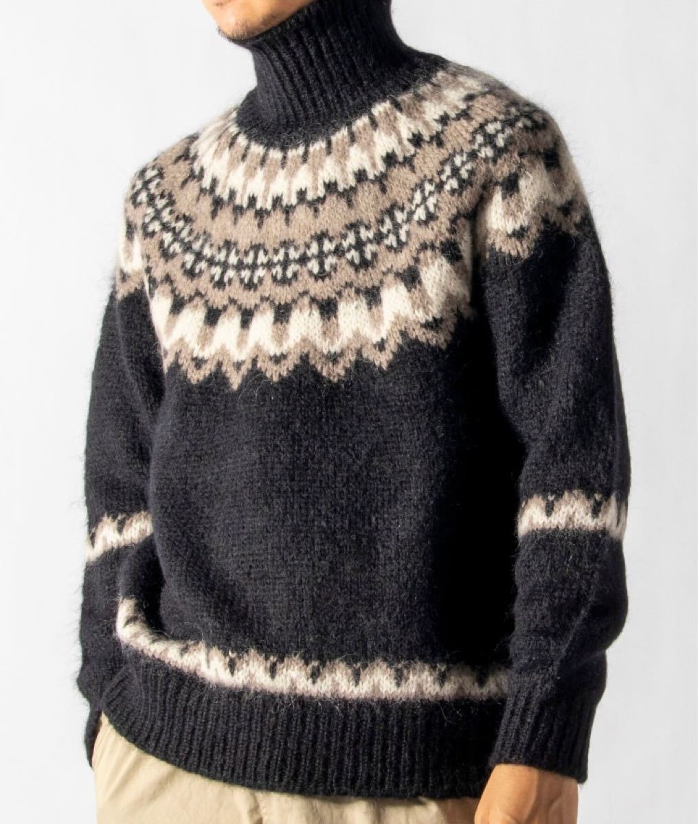 BATONER バトナー MOHAIR NORDIC タートルネック 黒 ノルディック柄