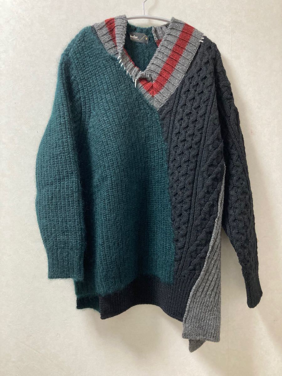 kolor カラー 20AW クレイジーパターンニット 3 グリーン ブラック
