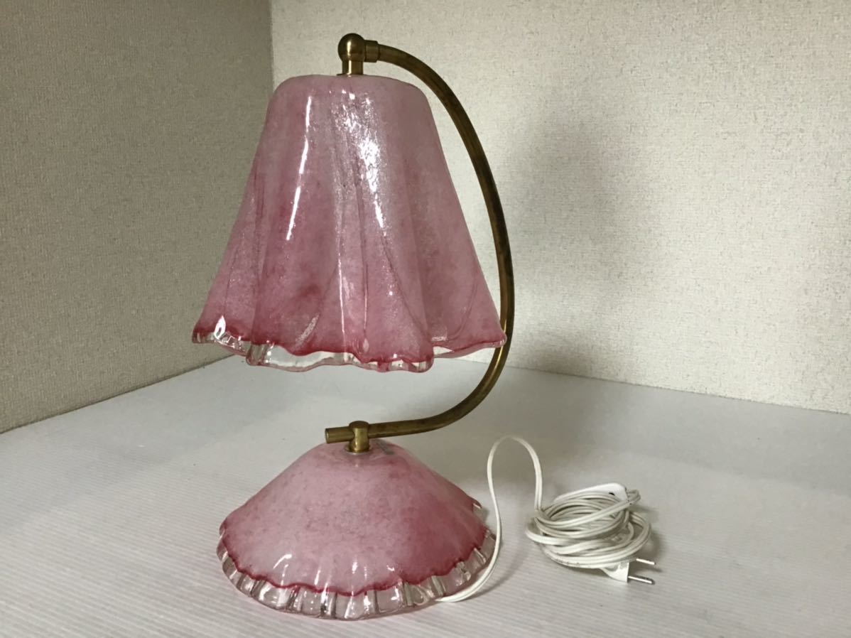 岩田ガラス 気泡ガラス テーブルランプ ピンク アンティーク 照明器具