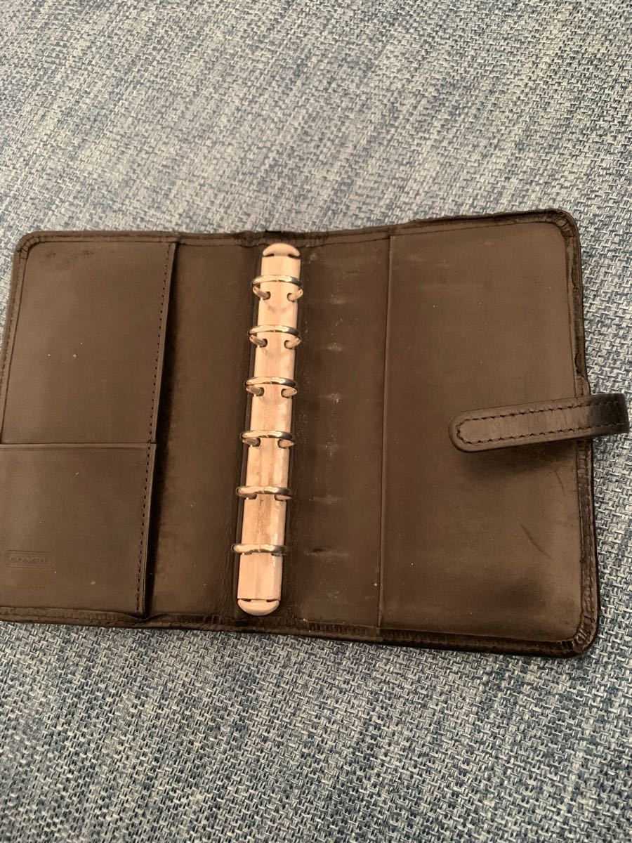 coach】コーチ 黒革 手帳 オールドコーチ レザー 6穴 システム手帳 本