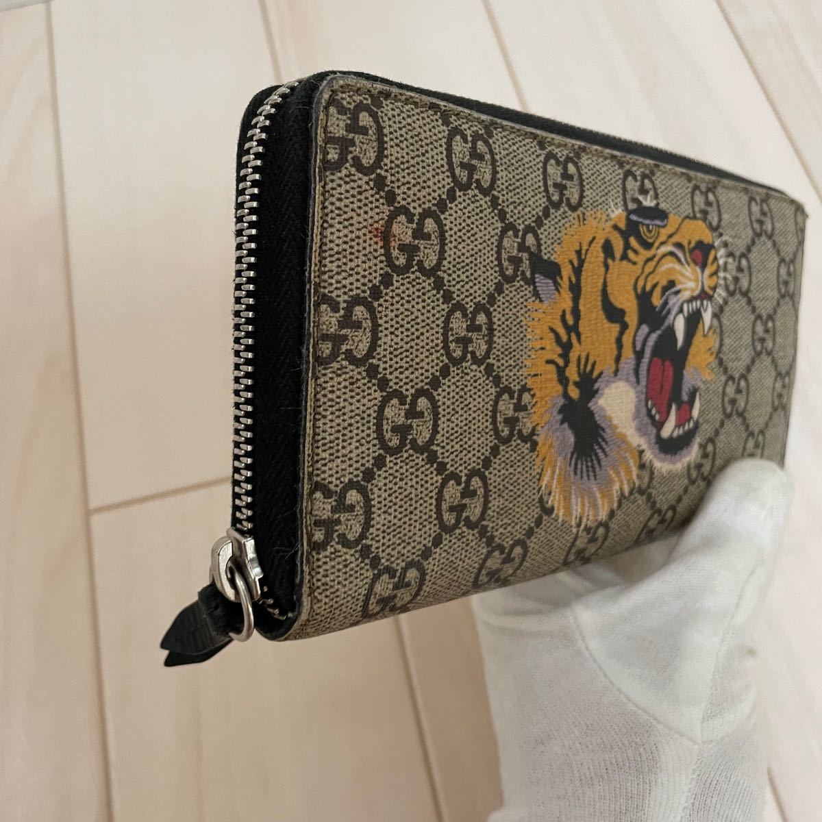 GUCCI グッチ タイガー 虎 長財布 GGスプリーム ラウンドファスナー