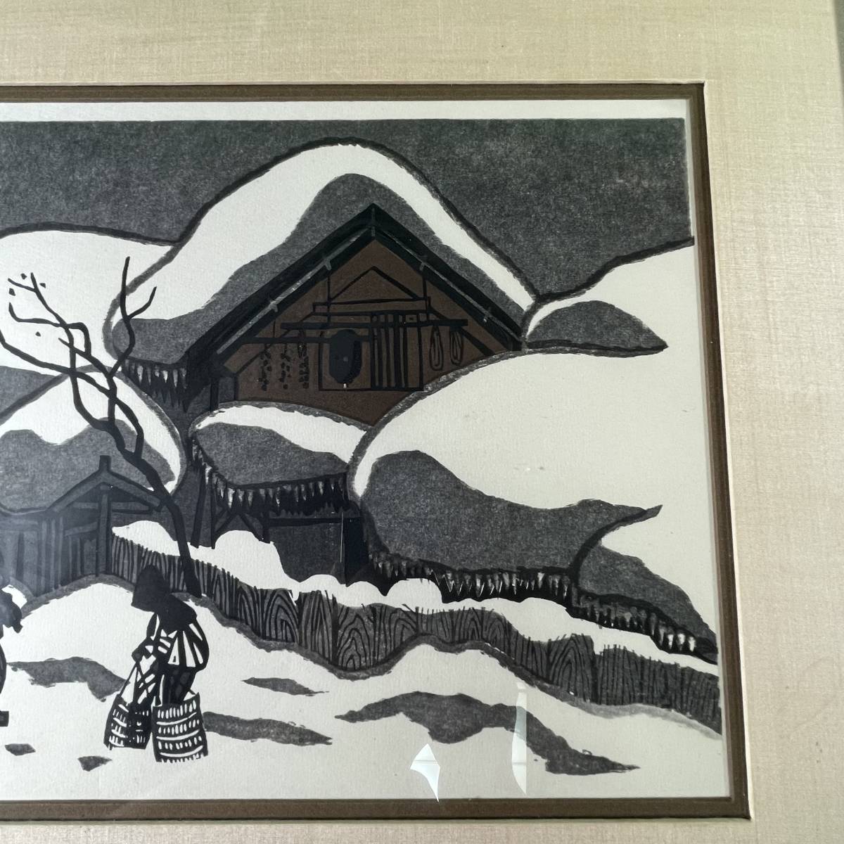 希少 斎藤清 木版画「会津の冬」直筆サインあり 落款あり 額装済 版画