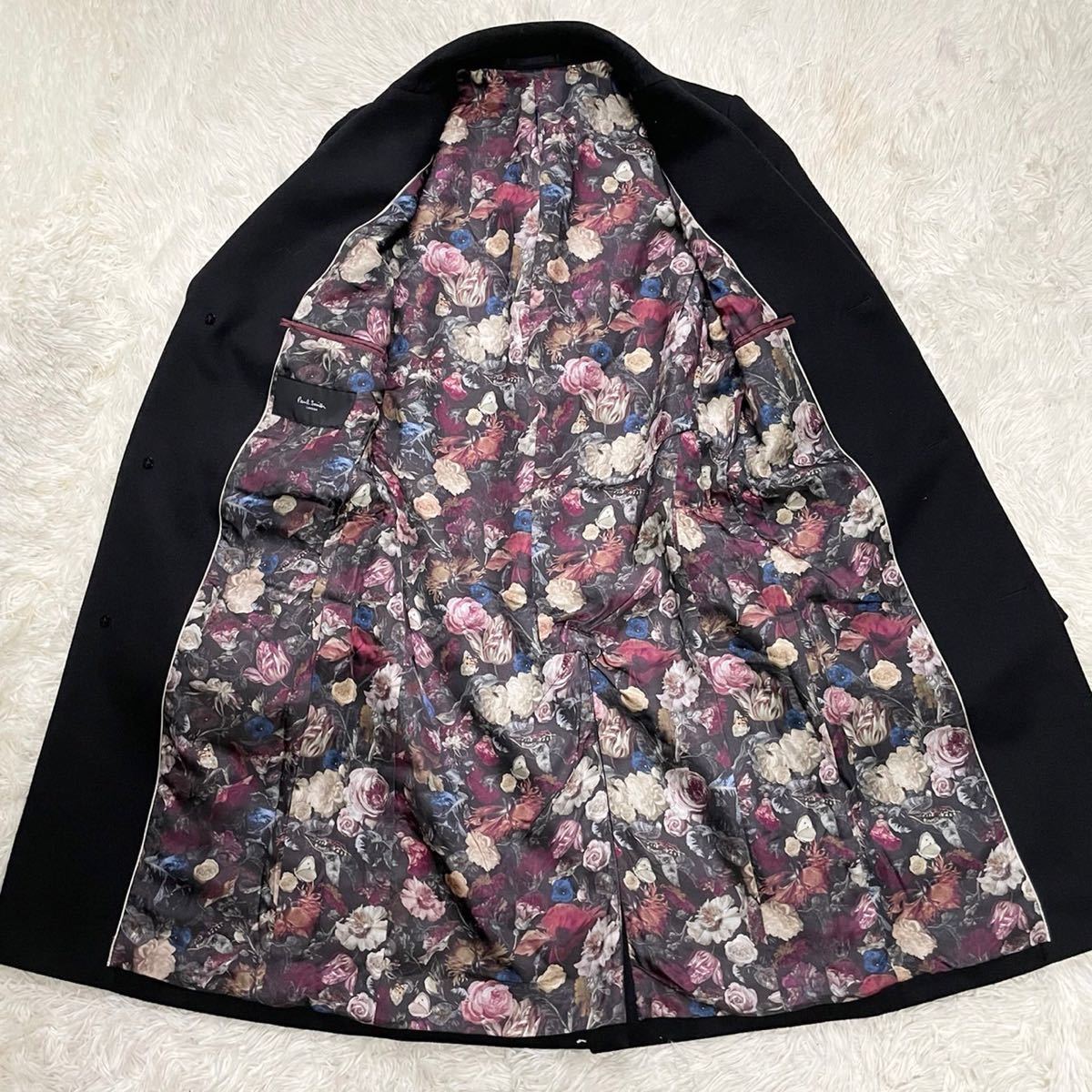 極美品」ポールスミス コート ブラック Paul Smith 裏地花柄