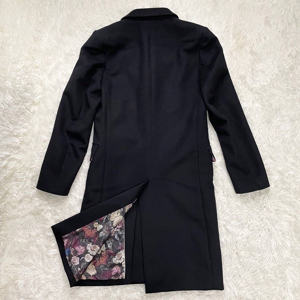 極美品」ポールスミス コート ブラック Paul Smith 裏地花柄