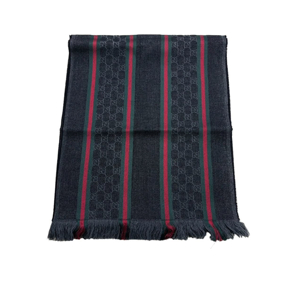 美品 高級 GUCCI グッチ ウェビングライン シェリーライン GG柄 ウール