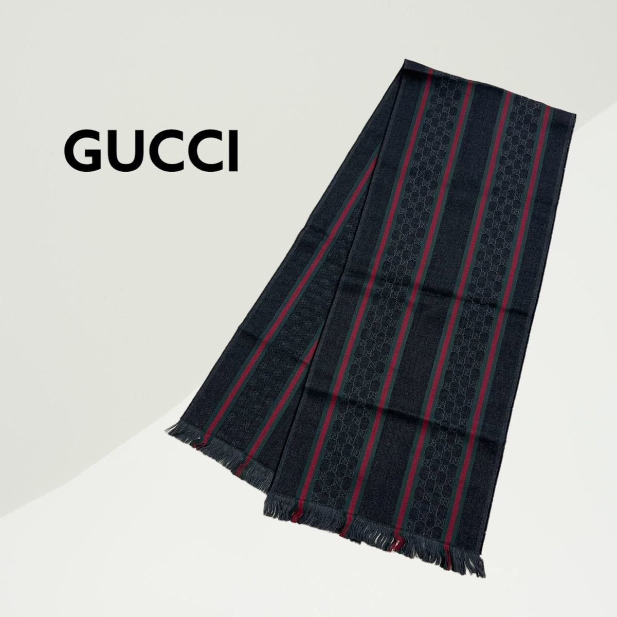 美品 高級 GUCCI グッチ ウェビングライン シェリーライン GG柄 ウール