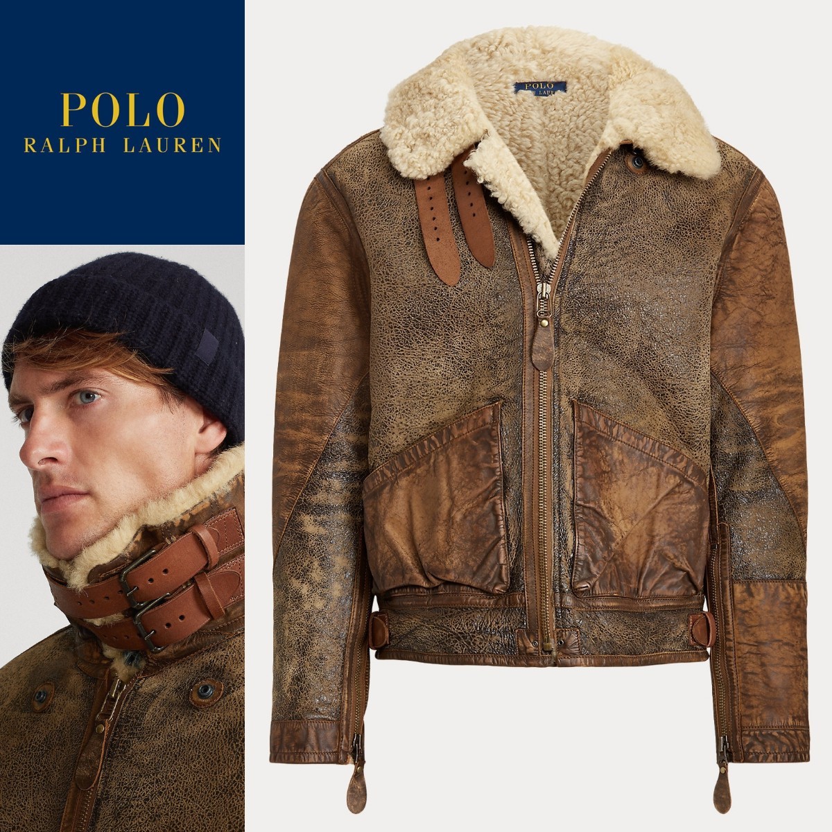 新品 21AW POLO RALPH LAUREN B-3 ラム シアリング レザー ボンバー
