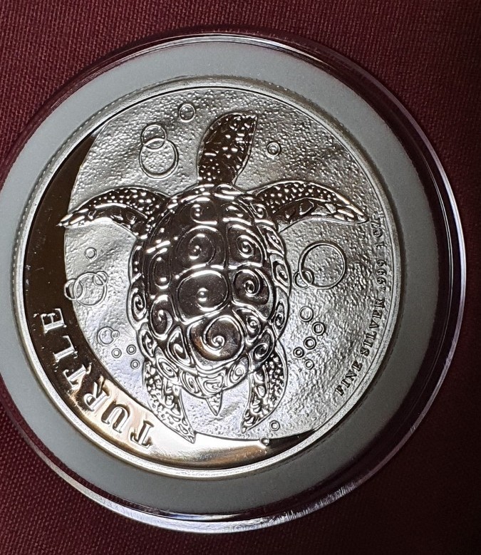 2022年 (新品) ニウエタクタイマイ カメ 999純銀1オンス 銀貨2ドル