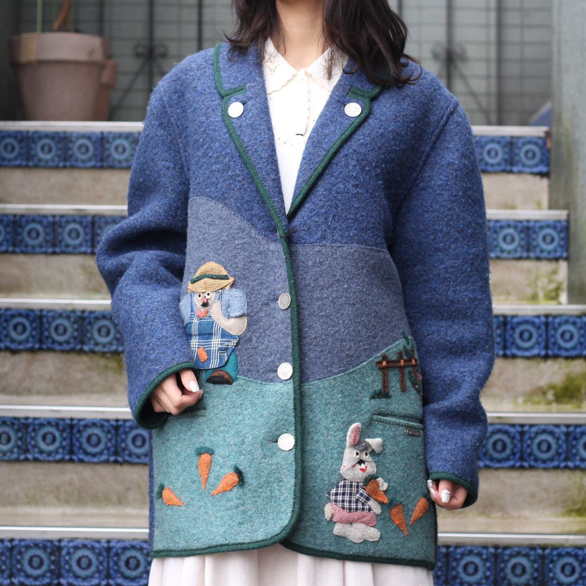 EU VINTAGE GIESSWEINヨーロッパ古着3Dアニマル刺繍デザインウール
