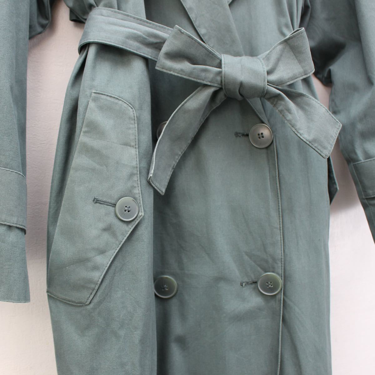 USA VINTAGE TOWNE FROM LONDON FOG GREEN COLOR BELTED TRENCH COAT