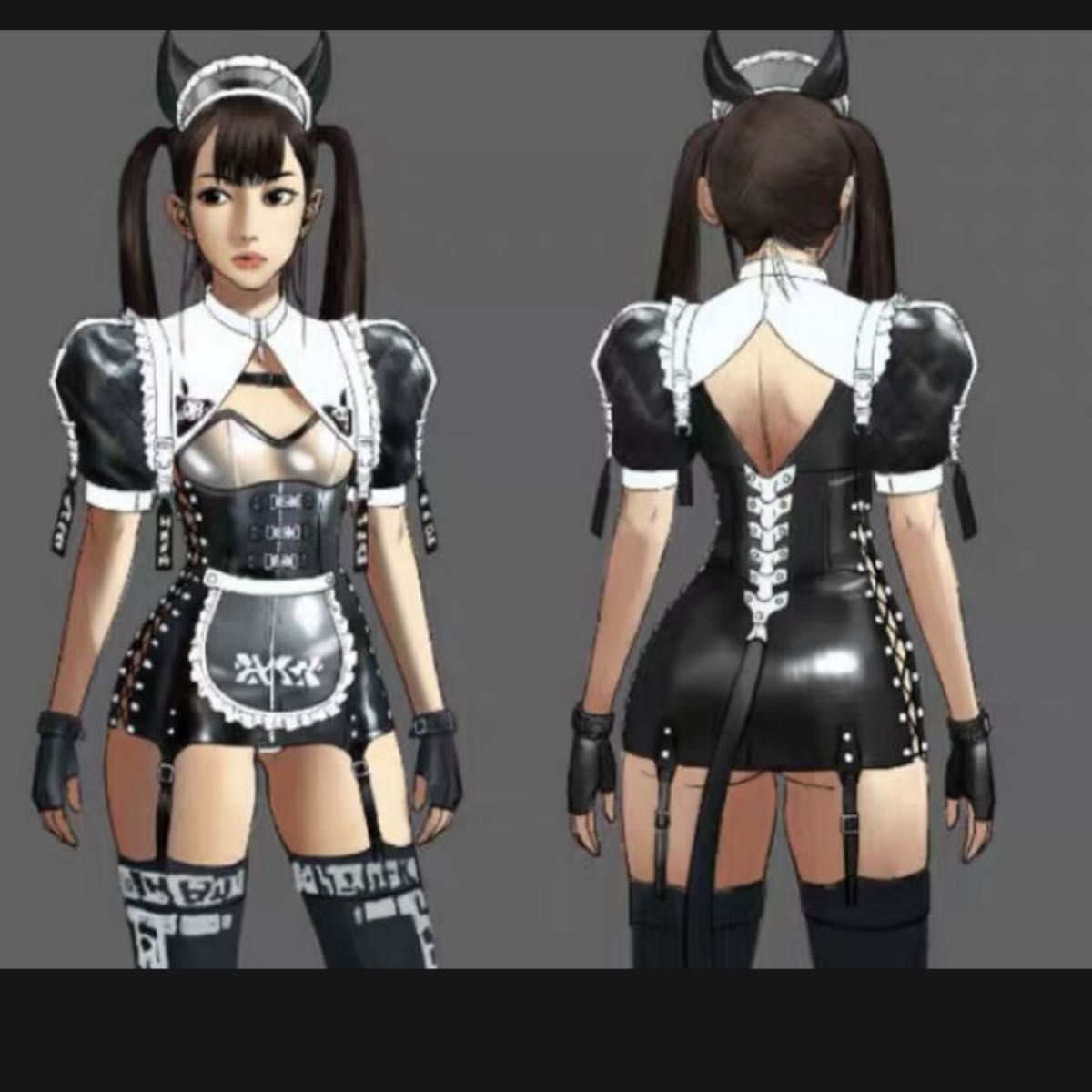 歪萌舎 黑暗王朝 AI猫耳メイド 黒エナメル ラバー メイド コスプレ服