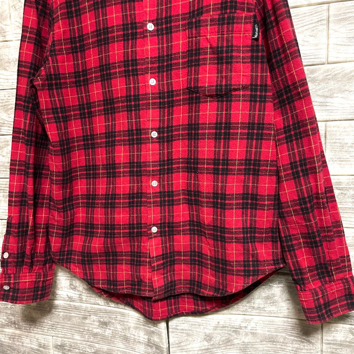 STUSSY】ステューシー 赤チェック柄 ネルシャツ ボタンダウン 長袖
