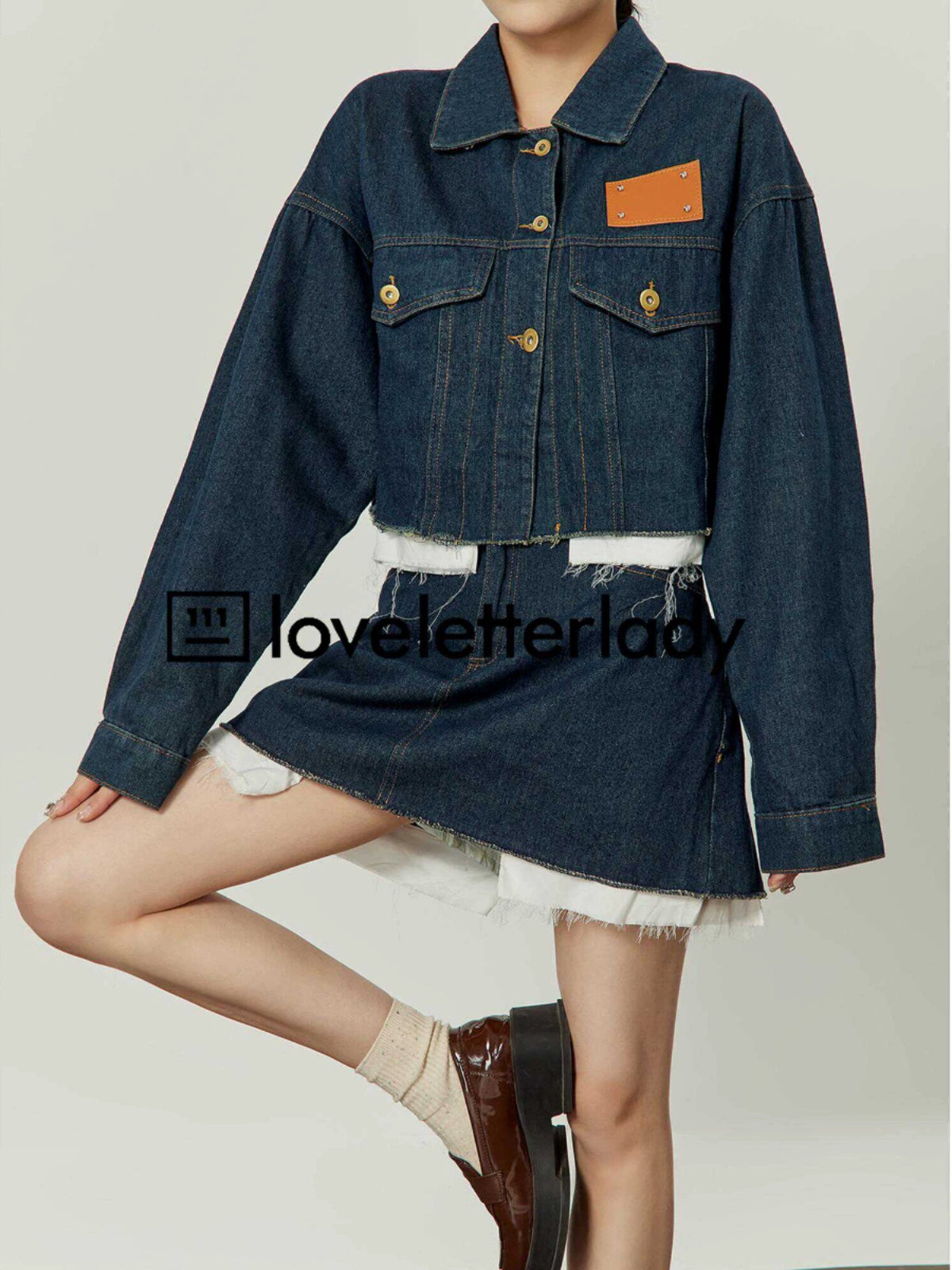 Denim Blue Stitched Denim Jacket & Skirt LLA0320 – AuroraBoutique