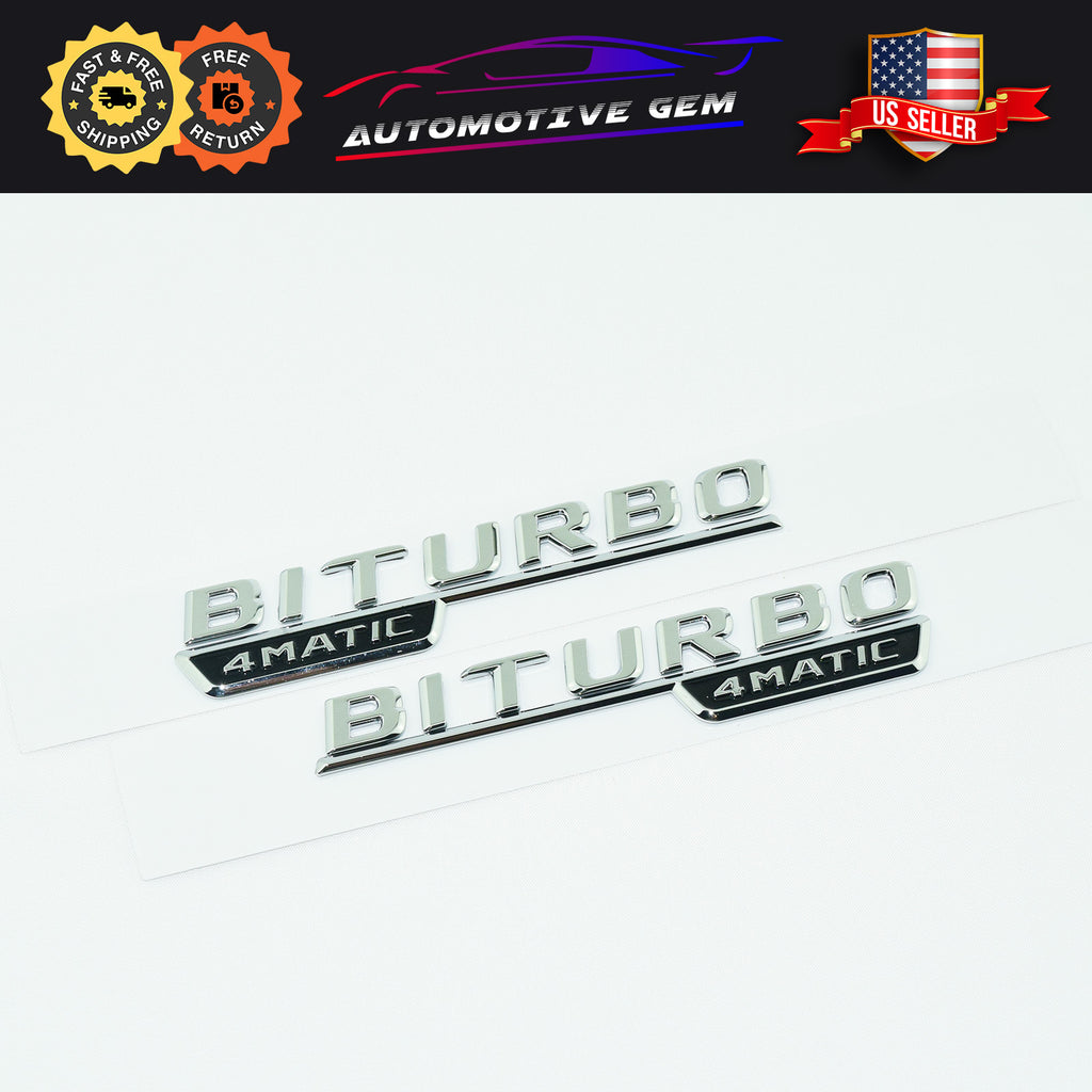 OEM BITURBO 4MATIC AMG Emblem Fender CHROME Badge Logo for