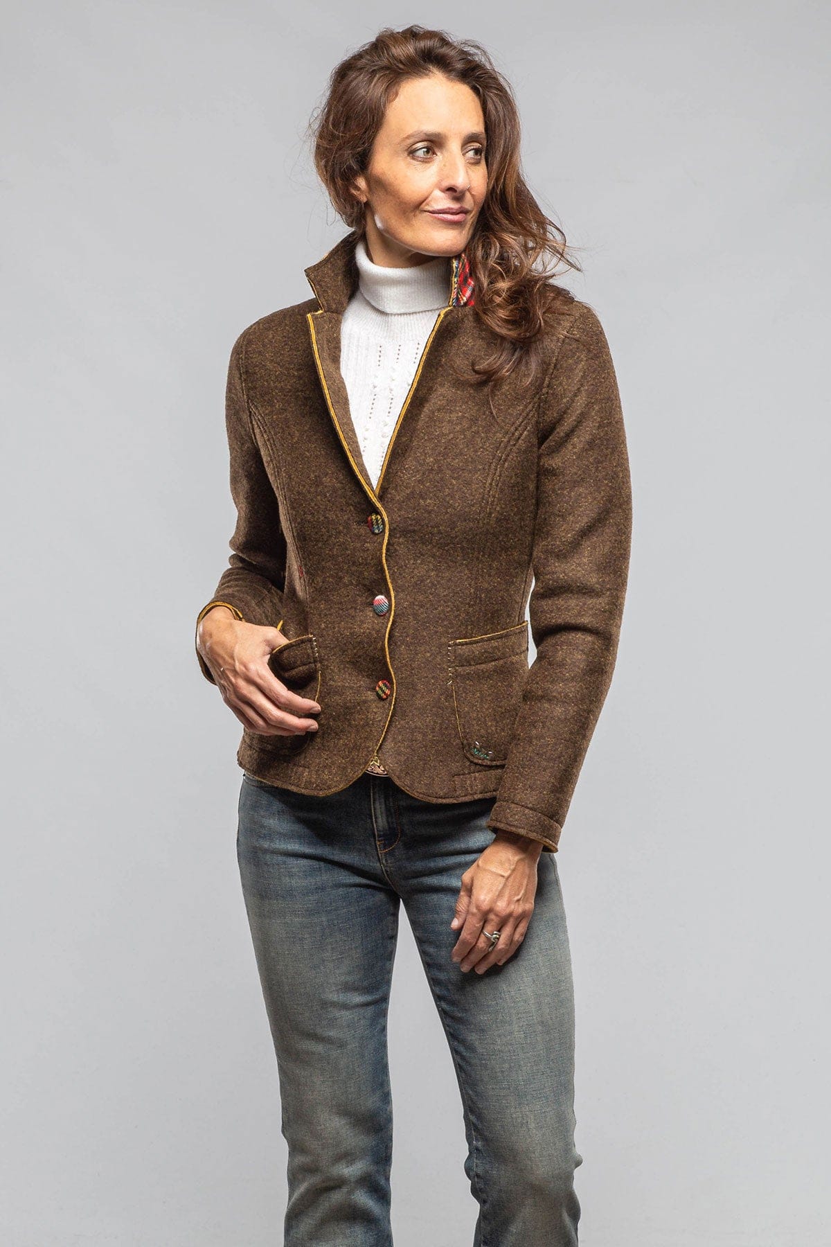 Axel's Florence Collection Maisie Wool Blazer In Brown Melange