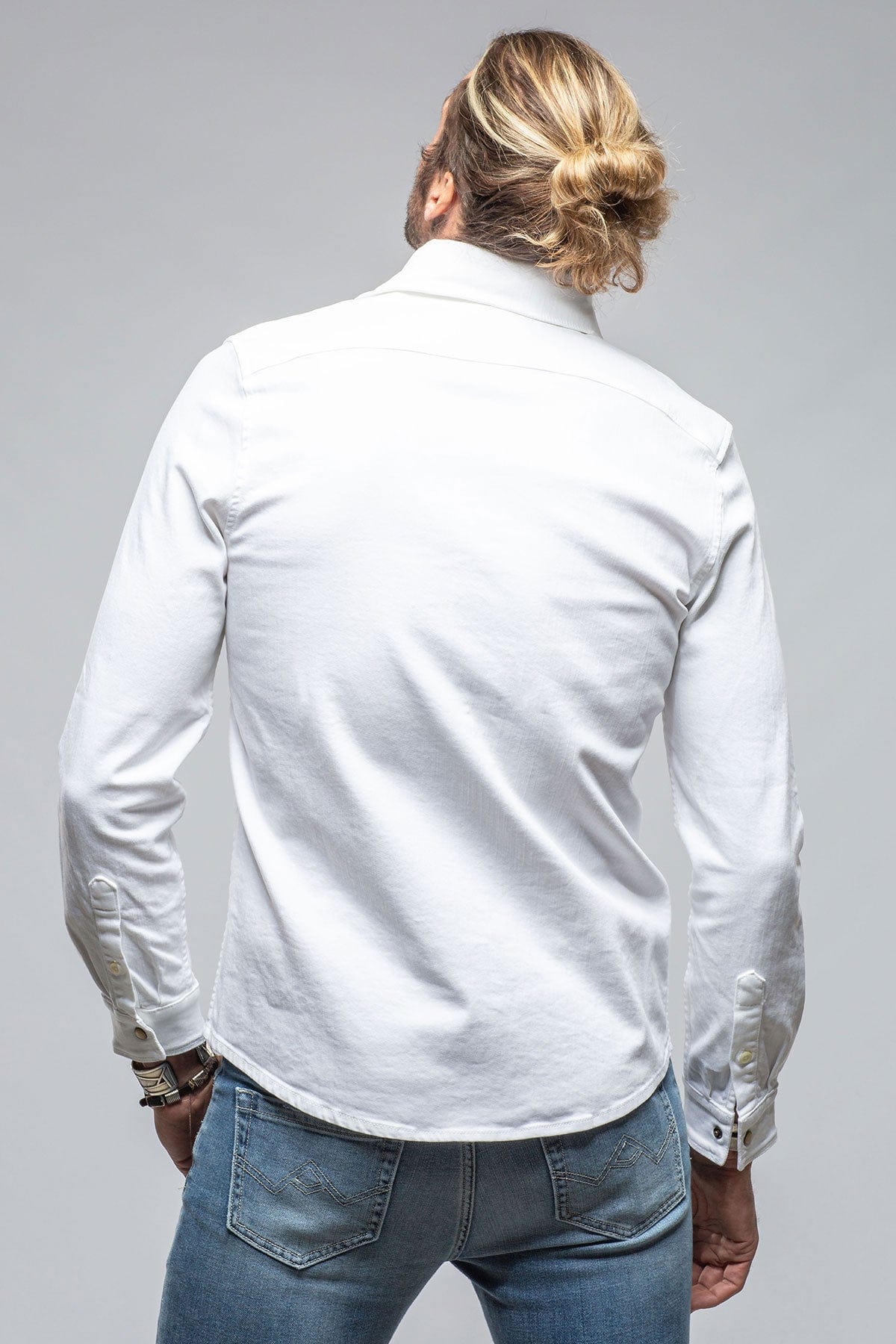 Axel's Premium Denim Ranger Colored Denim Snap Shirt In White