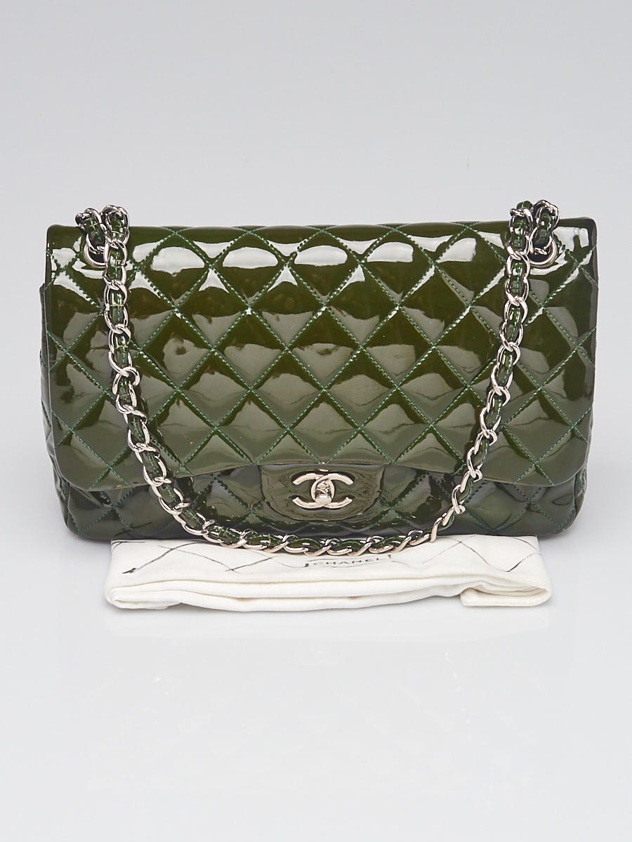 Chanel Green Quilted Patent Leather Classic Jumbo Double Flap Bag