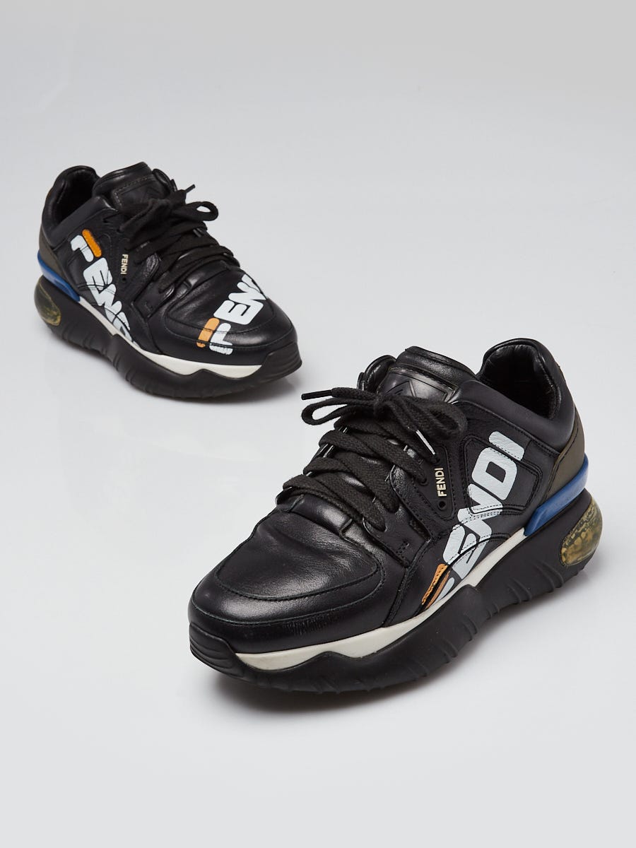 Fendi x FILA Black Leather Chunky Sole Lace-Up Sneakers Size 4.5