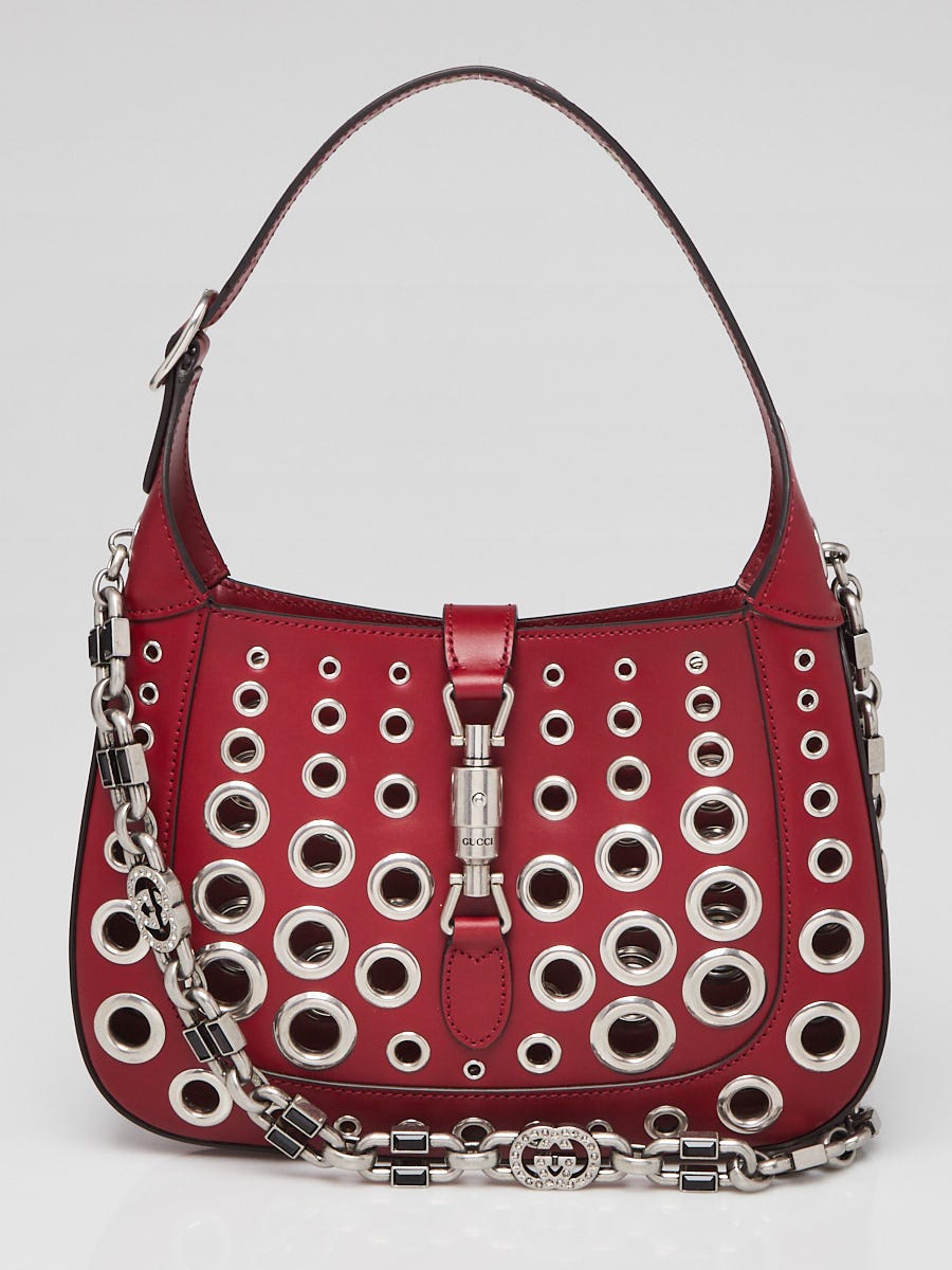 Gucci Red Smooth Leather Ha Ha Ha Jackie 1961 Grommet Shoulder Bag